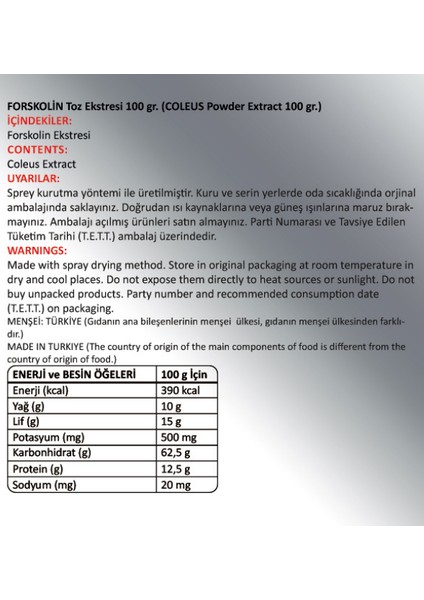Forskolin Toz Ekstresi 100 Gr. Cam Kavanoz