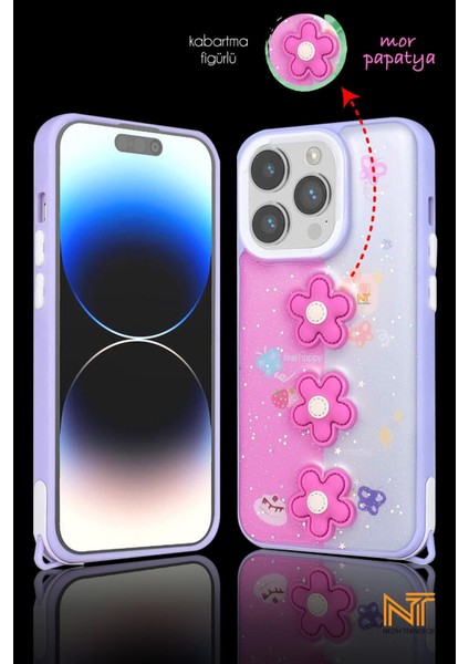 Apple Iphone 14 Pro Max Uyumlu Kabartmalı Figürlü Trend Simli Şık Kapak Kılıf