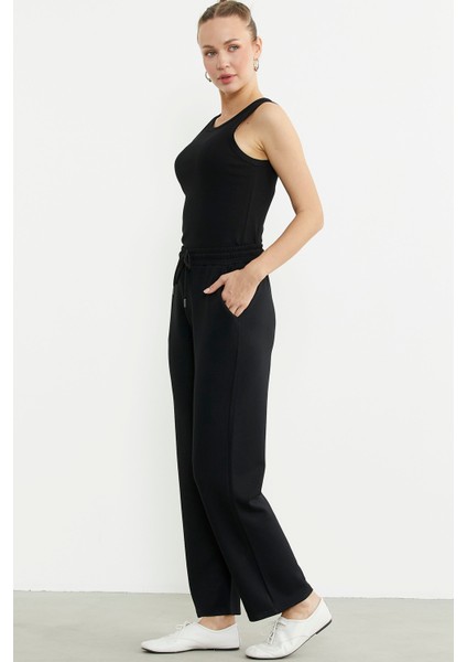 Cepli Straight Fit Eşofman Altı - Siyah