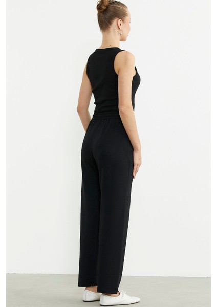 Cepli Straight Fit Eşofman Altı - Siyah