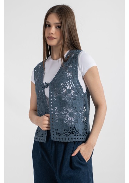 Hatunatila Akrilik Süzine Yelek Indigo - 5157