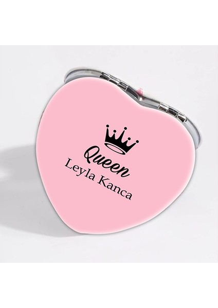 Kişiye Özel İsimli Queen Baskılı Kalp Deri Ayna Çanta, Cep ve Makyaj Aynası fiyatları