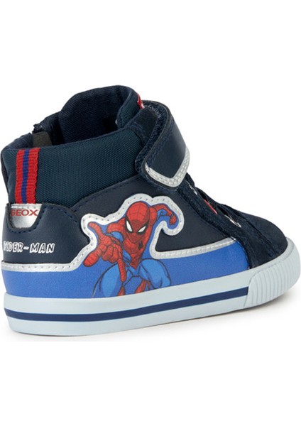 Erkek Bebek Lacivert Spider Man Bantlı Desenli Deri Sneaker B36A7D08554C4226