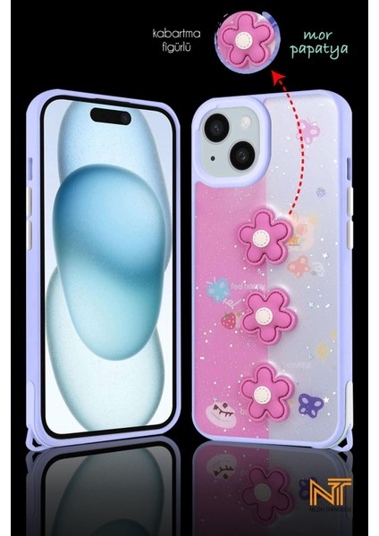 Apple Iphone 14 Uyumlu Kabartmalı Figürlü Trend Simli Şık Kapak Kılıf