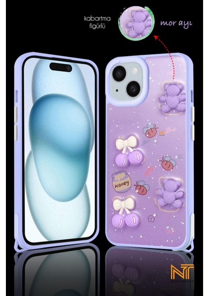 Apple Iphone 14 Plus Uyumlu Kabartmalı Figürlü Trend Simli Şık Kapak Kılıf