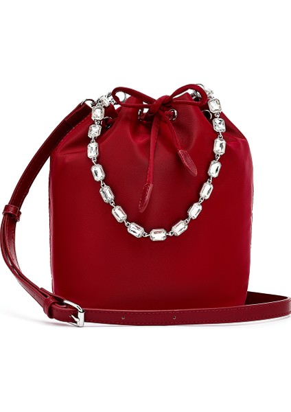 Kadın Kırmızı Taşlı Kumaş Omuz Çantası 25SBD27406F