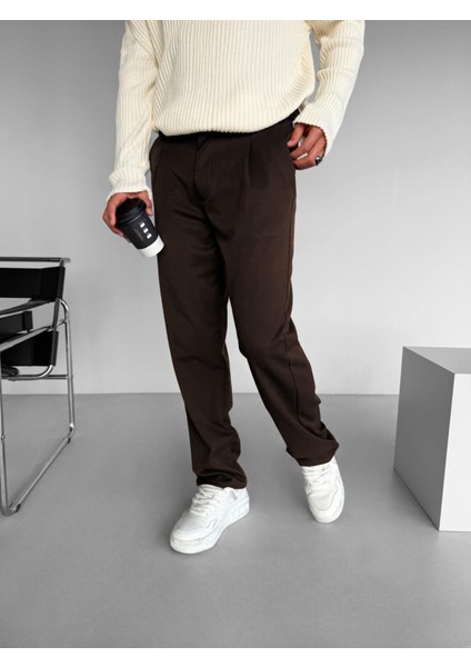 Erkek Baggy Fit Beli Lastikli Rahat Pantolon Kahverengi modelleri