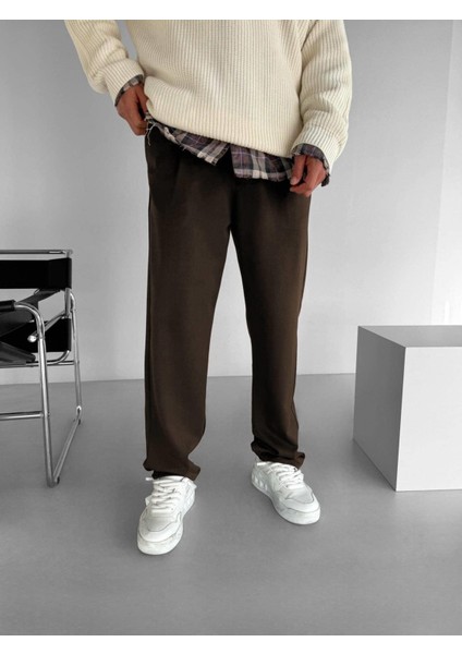 Erkek Baggy Fit Beli Lastikli Rahat Pantolon Kahverengi fırsatları