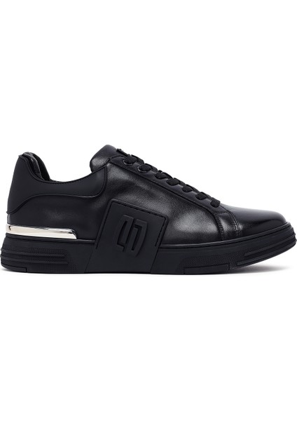 Erkek Siyah Bağcıklı Kalın Tabanlı Deri Sneaker 25SFD694318