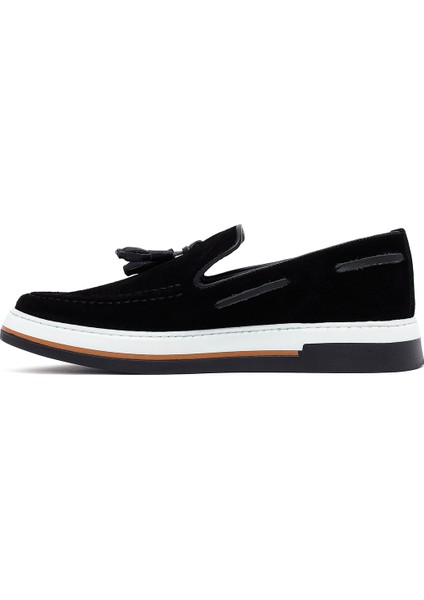 Erkek Siyah Püsküllü Süet Deri Casual Loafer 25SFD681110