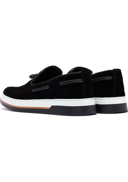 Erkek Siyah Püsküllü Süet Deri Casual Loafer 25SFD681110