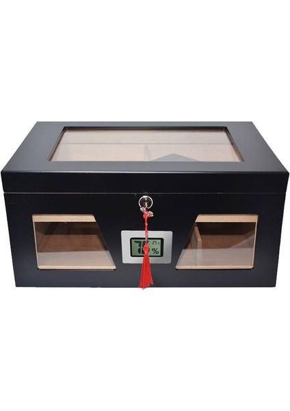 Siyah 2 Katlı Camlı Humidor Puro Kutusu RC21