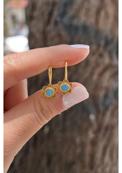 Gümüş Mavi Taşlı Çiçek Model Çocuk Küpe fiyatları