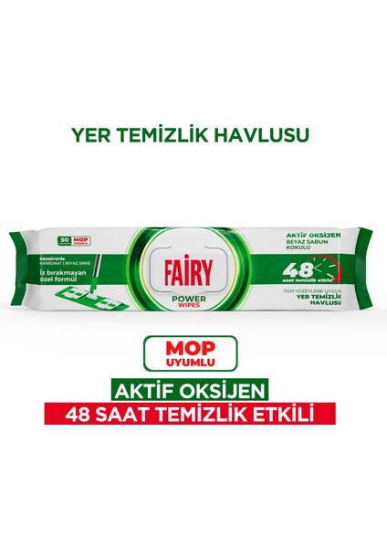 Power Wipes Mop Uyumlu Yer Temizlik Havlusu 50 Yaprak | Beyaz Sabun | Beyaz Sirke & Karbonat