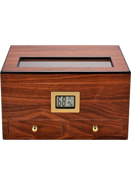 Sedir Ağacı Camlı Çekmeceli Humidor Puro Kutusu RC56