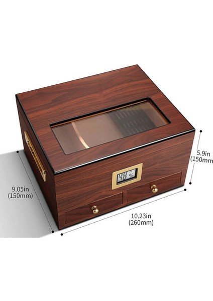 Sedir Ağacı Camlı Çekmeceli Humidor Puro Kutusu RC56