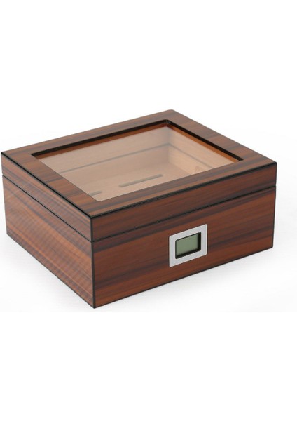 Kahverengi Iki Katlı Camlı Dijital Humidor Puro Kutusu RD05X