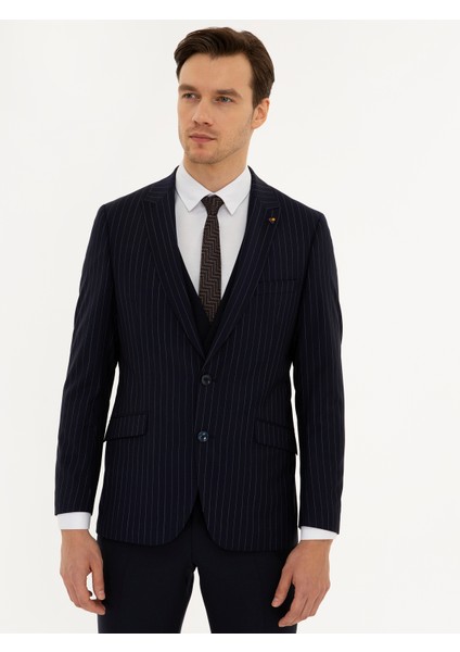 Erkek Açık Lacivert Slim Fit Yün Ceket 50223523-VR059