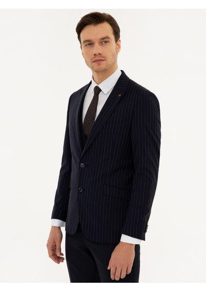 Erkek Açık Lacivert Slim Fit Yün Ceket 50223523-VR059