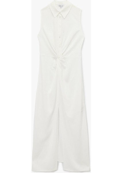 x Sima Tarkan - Drape Detaylı Kolsuz Uzun Gömlek Elbise 5SAK80320PW