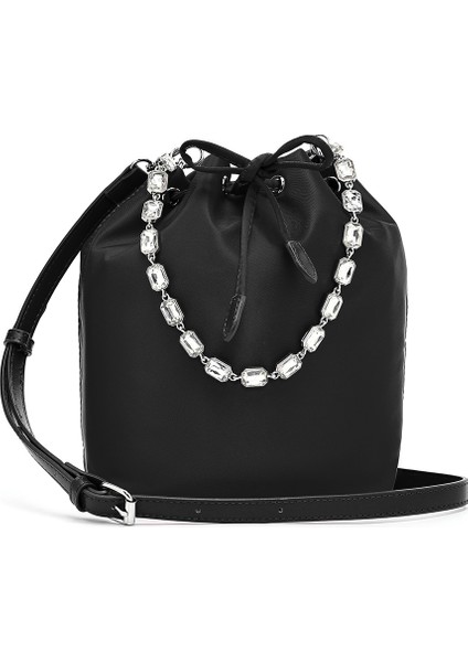 Kadın Siyah Taşlı Kumaş Omuz Çantası 25SBD27406F