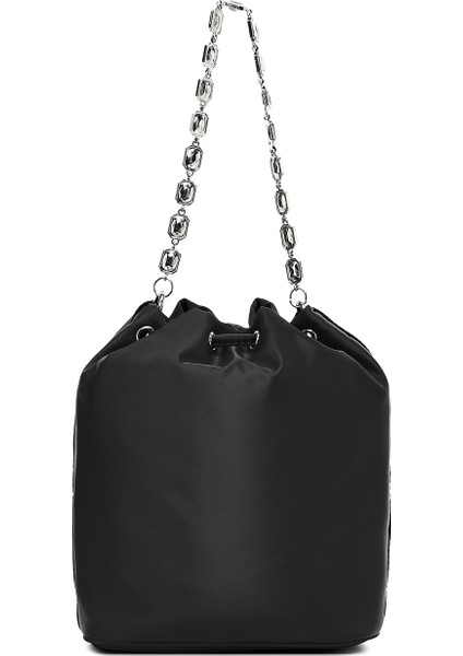 Kadın Siyah Taşlı Kumaş Omuz Çantası 25SBD27406F fırsatları