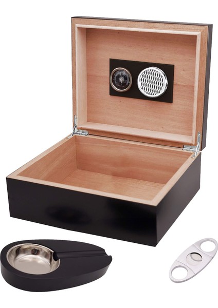 Küçük Mat Siyah Humidor Puro Kutusu Küllük Makas Seti RD26 fiyatları