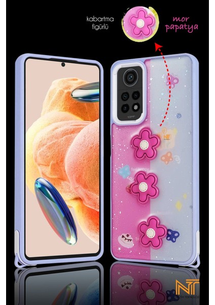 Xiaomi Redmi Note 12 Pro 4g Uyumlu Kabartmalı Figürlü Trend Simli Şık Kapak Kılıf