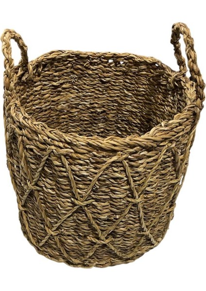 Yuvarlak Çapraz Desenli Kulplu Çok Amaçlı Sepet 31X31X27 cm 9037
