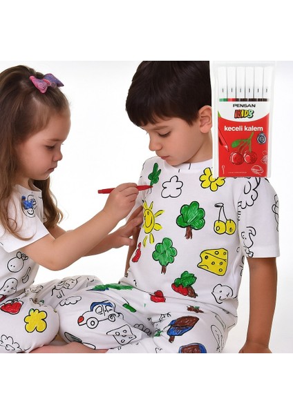 Özel Kalemli Boyanabilir Kısa Kollu Çocuk Pijama Takımı 012X fiyatları