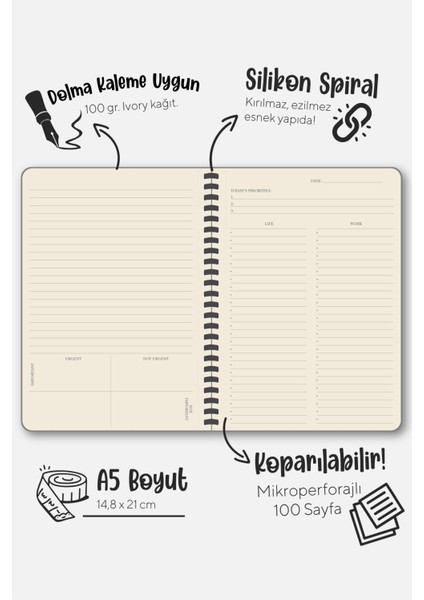 Sylcon Spiralli Defter Life&work . PP.100 Gr. Ivory,a5 Siyah indirimleri