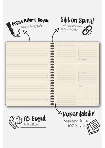 Sylcon Spiralli Defter To-Do . PP.100 Gr. Ivory,a5 Siyah indirimleri