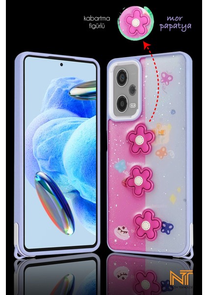 Xiaomi Redmi Note 12 Pro 5g Uyumlu Kabartmalı Figürlü Trend Simli Şık Kapak Kılıf