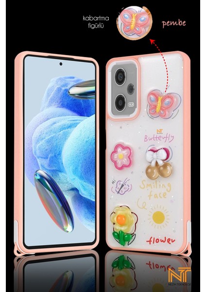 Xiaomi Redmi Note 12 Pro 5g Uyumlu Kabartmalı Figürlü Trend Simli Şık Kapak Kılıf