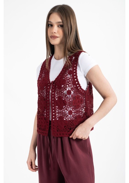 Hatunatila Akrilik Süzine Yelek Bordo - 5157