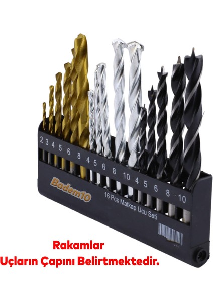 Matkap Ucu Set 16'lı Paket 3'ü Bir Arada Beton Duvar Ahşap Metal Çelik Delme Uç Değişik Uzunluk Çap