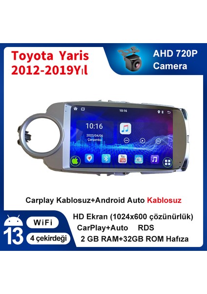 Toyota Yaris 2012-2019 Yıl Uyumlu 9 Inç 2 GB Ram 32 GB Hafıza Multimedya Carplay Navigasyon