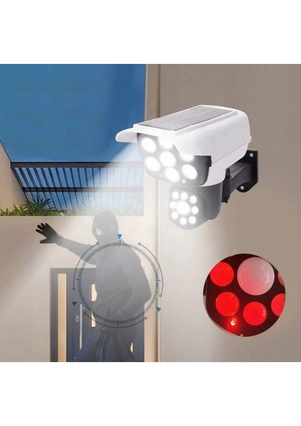 77 LED Hareket Sensörlü Kumandalı Güneş Enerjili LED Solar Bahçe Lambası Armatürü Sahte Kamera