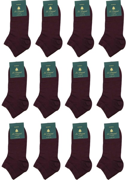 Bordo Düz Ultra Lüks 12'li Bambu Yarım Erkek Çorap CRP350