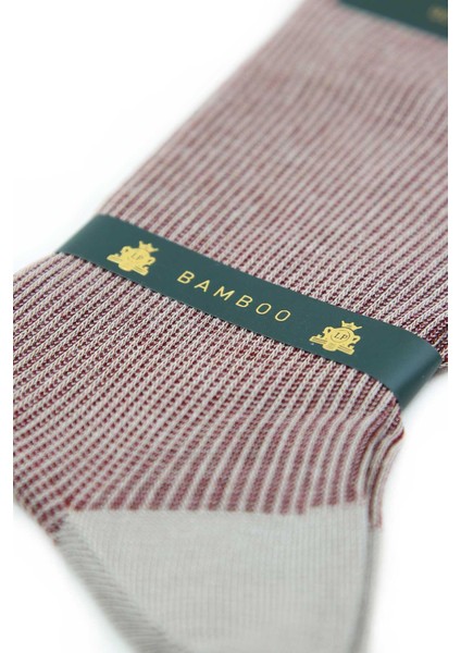 Bej - Bordo Çizgi Desen 6'lı Ultra Lüks Bambu Erkek Çorap CRP305