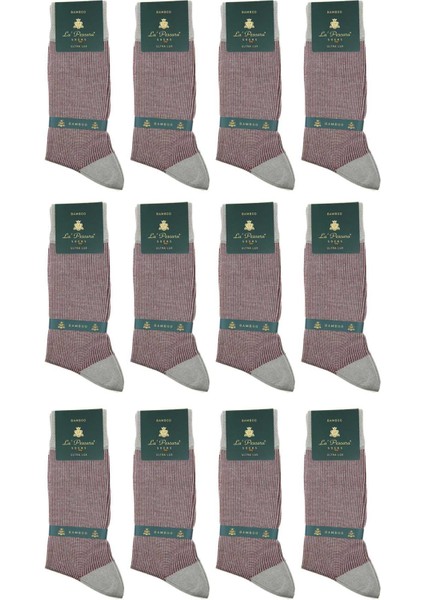 Bej - Bordo Çizgi Desen 12'li Ultra Lüks Bambu Erkek Çorap CRP306