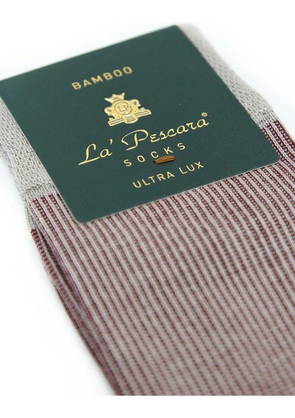 Bej - Bordo Çizgi Desen 12'li Ultra Lüks Bambu Erkek Çorap CRP306