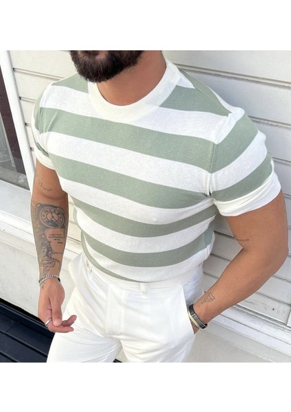 Erkek Su Yeşili Normal Kalıp Triko T-Shirt fiyatları