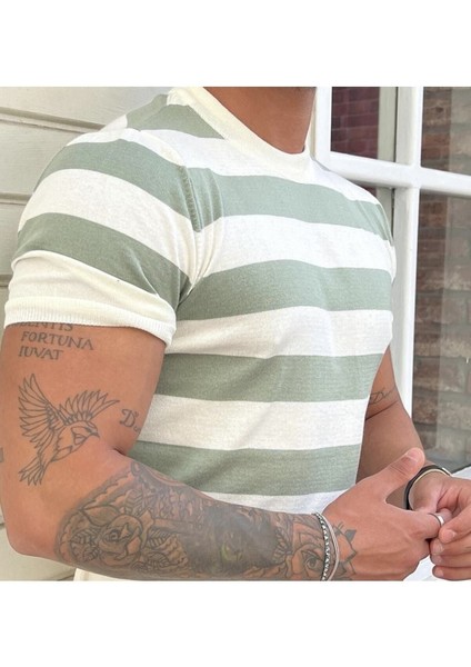 Erkek Su Yeşili Normal Kalıp Triko T-Shirt modelleri