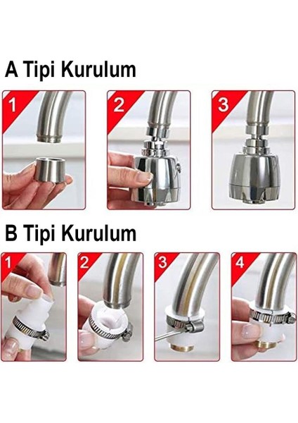 Sunup SN-27114 2 Kademeli Su Tasarruflu Musluk Başlığı 360 Derece 80X52X22MM