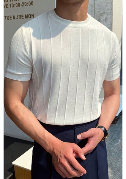 Beyaz Erkek Yuvarlak Yaka Örme T-Shirt indirimleri