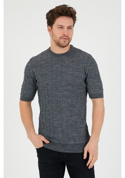 Füme Erkek Yuvarlak Yaka Örme T-SHIRT-TRZ2252001R03S