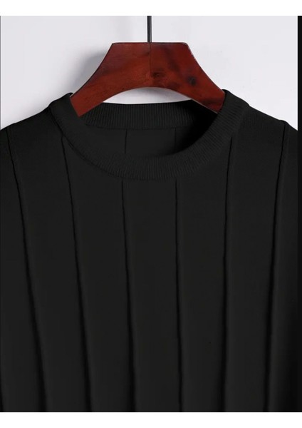 Siyah Erkek Yuvarlak Yaka Örme T-Shirt modelleri