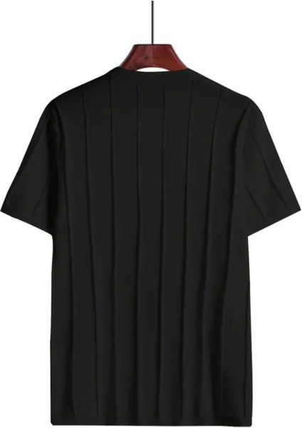 Siyah Erkek Yuvarlak Yaka Örme T-Shirt fırsatları