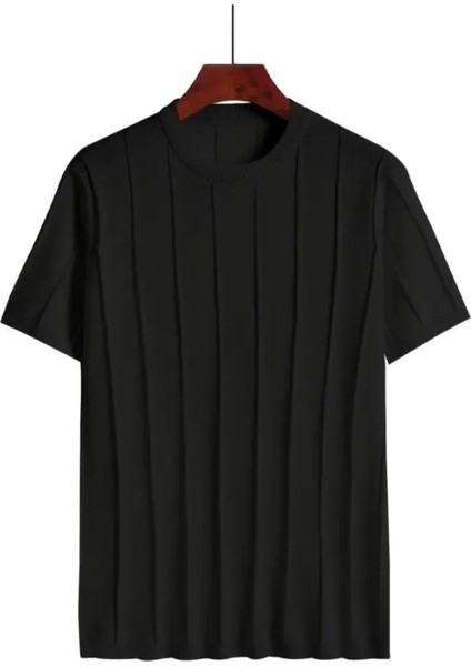 Siyah Erkek Yuvarlak Yaka Örme T-Shirt indirimleri